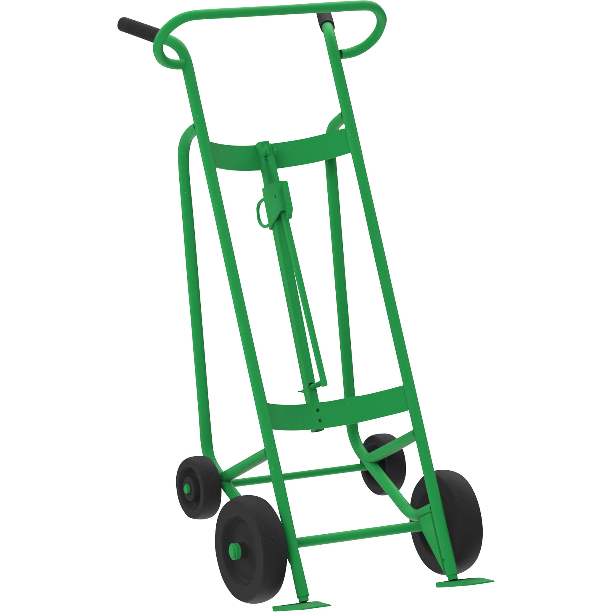 Valley Craft 4-Wheel Steel Drum Hand Truck, 2 Mold-On Rubber Wheels, 2 Rear Poly, 1000-Lb. Capacity, Standard Chime Hook for Steel/Plastic/Fiber Drums, Model# F82845A2